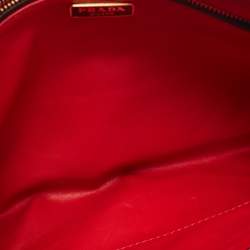 Pre Owned Prada Black/White Saffiano Vernice Flower Zip Pouch