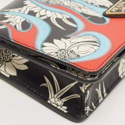 Prada Multicolor Printed Saffiano Leather Triangle Logo Flap Chain Clutch