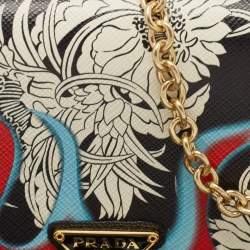 Prada Multicolor Printed Saffiano Leather Triangle Logo Flap Chain Clutch