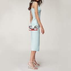 Prada Multicolor Printed Saffiano Leather Triangle Logo Flap Chain Clutch