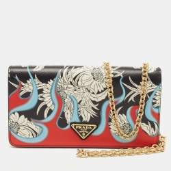 Prada Multicolor Printed Saffiano Leather Triangle Logo Flap Chain Clutch