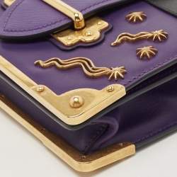 Pre Owned Prada Purple Saffiano and Leather Astrology Celestial Cahier Crossbody Bag      