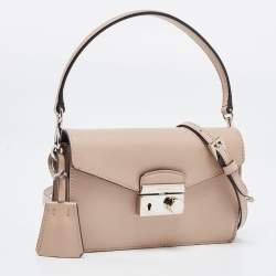 Pre Owned Prada Beige Saffiano Leather Mini Sound Crossbody Bag