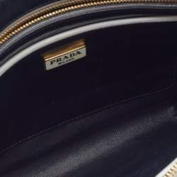 Pre Owned Prada White/Black Saffiano Leather Zip Clutch