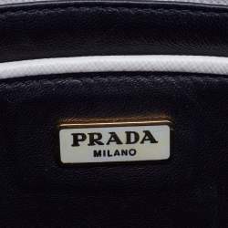 Pre Owned Prada White/Black Saffiano Leather Zip Clutch