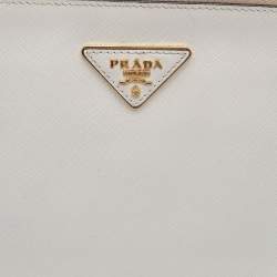 Pre Owned Prada White/Black Saffiano Leather Zip Clutch