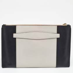 Pre Owned Prada White/Black Saffiano Leather Zip Clutch