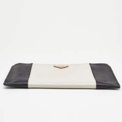 Pre Owned Prada White/Black Saffiano Leather Zip Clutch