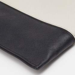 Pre Owned Prada White/Black Saffiano Leather Zip Clutch