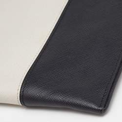 Pre Owned Prada White/Black Saffiano Leather Zip Clutch