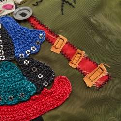 Pre Owned Prada Green Nylon Embroidered Robot 6 Tote