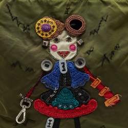 Pre Owned Prada Green Nylon Embroidered Robot 6 Tote