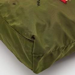 Pre Owned Prada Green Nylon Embroidered Robot 6 Tote