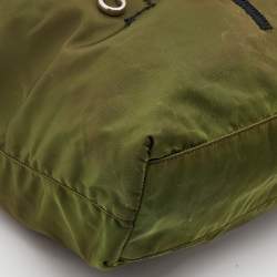 Pre Owned Prada Green Nylon Embroidered Robot 6 Tote