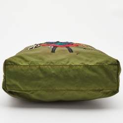 Pre Owned Prada Green Nylon Embroidered Robot 6 Tote