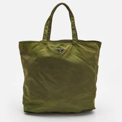 Pre Owned Prada Green Nylon Embroidered Robot 6 Tote