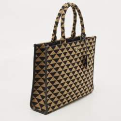 Pre Owned Prada Black/Cream Symbole Embroidered Fabric Tote
