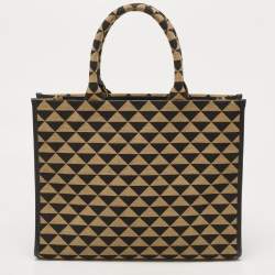 Pre Owned Prada Black/Cream Symbole Embroidered Fabric Tote