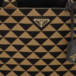 Pre Owned Prada Black/Cream Symbole Embroidered Fabric Tote