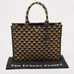 Pre Owned Prada Black/Cream Symbole Embroidered Fabric Tote