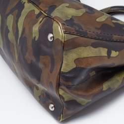 Pre Owned Prada Green Camouflage Leather Spazzolato Shopper Tote