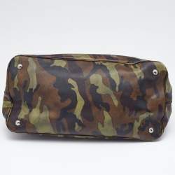 Pre Owned Prada Green Camouflage Leather Spazzolato Shopper Tote