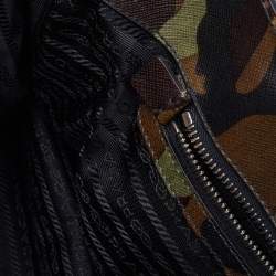 Pre Owned Prada Green Camouflage Leather Spazzolato Shopper Tote