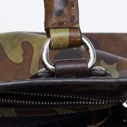Pre Owned Prada Green Camouflage Leather Spazzolato Shopper Tote