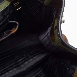 Pre Owned Prada Green Camouflage Leather Spazzolato Shopper Tote