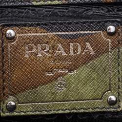 Pre Owned Prada Green Camouflage Leather Spazzolato Shopper Tote