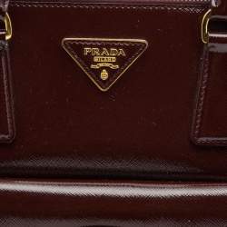 Pre Owned Prada Burgundy Saffiao Patent Leather Cargo Pocket Tote