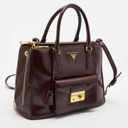 Pre Owned Prada Burgundy Saffiao Patent Leather Cargo Pocket Tote
