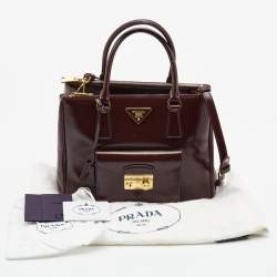 Pre Owned Prada Burgundy Saffiao Patent Leather Cargo Pocket Tote