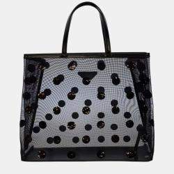 Pre Owned Prada Black Mesh Polka Dot Tote Bag