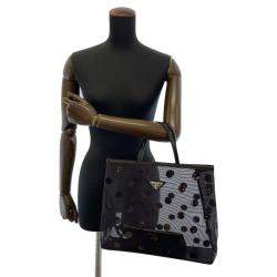 Pre Owned Prada Black Mesh Polka Dot Tote Bag