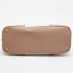 Pre Owned Prada Pink/White Saffiano Lux Leather Large Promenade Satchel