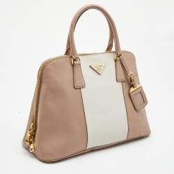 Pre Owned Prada Pink/White Saffiano Lux Leather Large Promenade Satchel