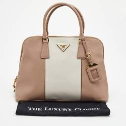 Pre Owned Prada Pink/White Saffiano Lux Leather Large Promenade Satchel