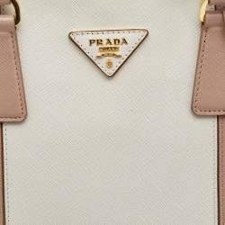 Pre Owned Prada Pink/White Saffiano Lux Leather Large Promenade Satchel
