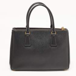 Prada Black Saffiano Lux Leather Small Double Zip Tote