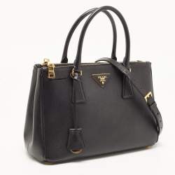 Prada Black Saffiano Lux Leather Small Double Zip Tote