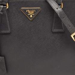 Prada Black Saffiano Lux Leather Small Double Zip Tote