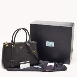 Prada Black Saffiano Lux Leather Small Double Zip Tote