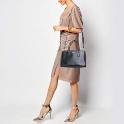 Prada Black Saffiano Lux Leather Small Double Zip Tote