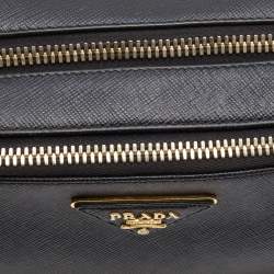 Pre Owned Prada Black Saffiano Lux Leather Double Zip Camera Crossbody Bag