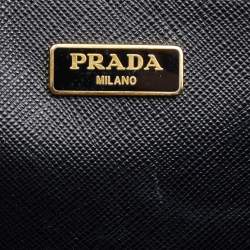 Pre Owned Prada Black Saffiano Lux Leather Double Zip Camera Crossbody Bag