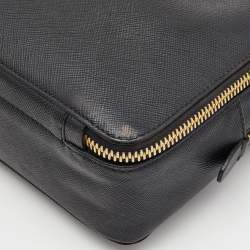 Pre Owned Prada Black Saffiano Lux Leather Double Zip Camera Crossbody Bag