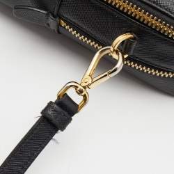 Pre Owned Prada Black Saffiano Lux Leather Double Zip Camera Crossbody Bag
