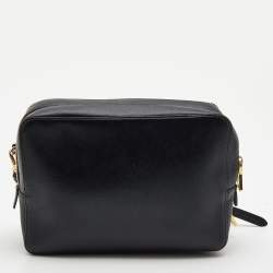 Pre Owned Prada Black Saffiano Lux Leather Double Zip Camera Crossbody Bag