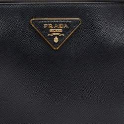 Pre Owned Prada Black Saffiano Lux Leather Double Zip Camera Crossbody Bag